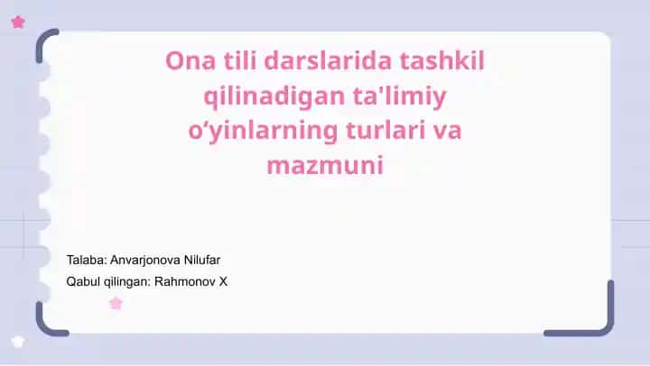 Ona tili darslarida o`quv o`yinlari