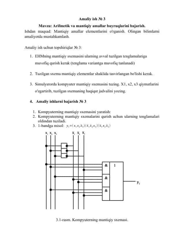 Mantiqiy Amallar Buyruqlarini Bajarish Amaliy ish uchun Topshiriqlar № 3