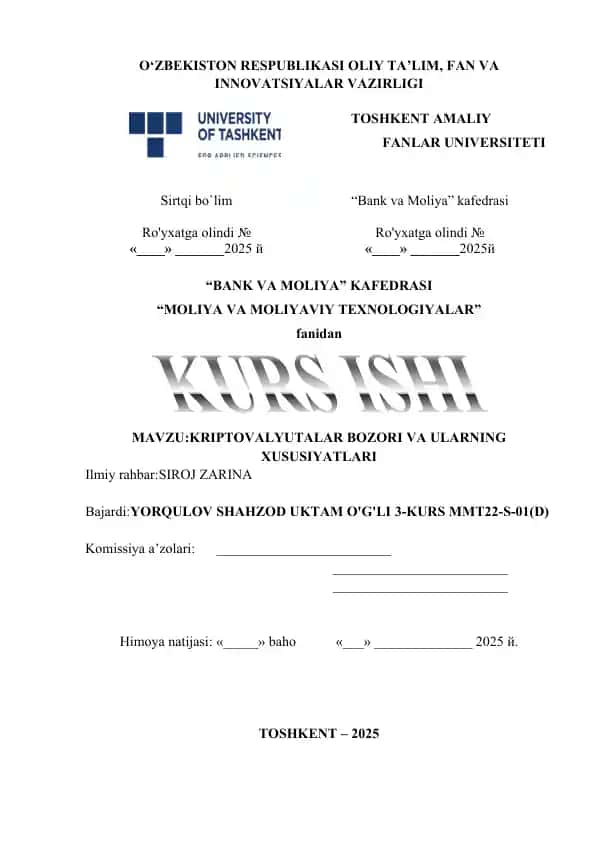 KRIPTOVALYUTALAR BOZORI VA ULARNING XUSUSIYATLARI