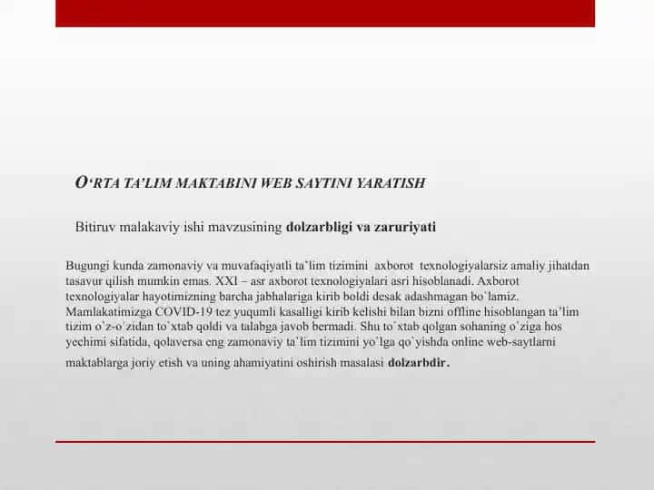 O‘RTA TA’LIM MAKTABINI WEB SAYTINI YARATISH