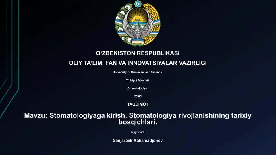 Stomatologiyaga kirish. Stomatologiya rivojlanishining tarixiy bosqichlari