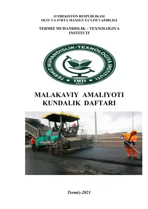 Malakaviy Amaliyoti Kundalik Daftari