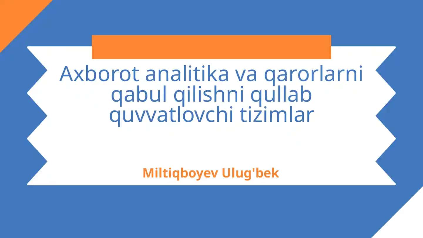 Axborot analitika va qarorlarni qabul qilishni qullab quvvatlovchi tizimlar