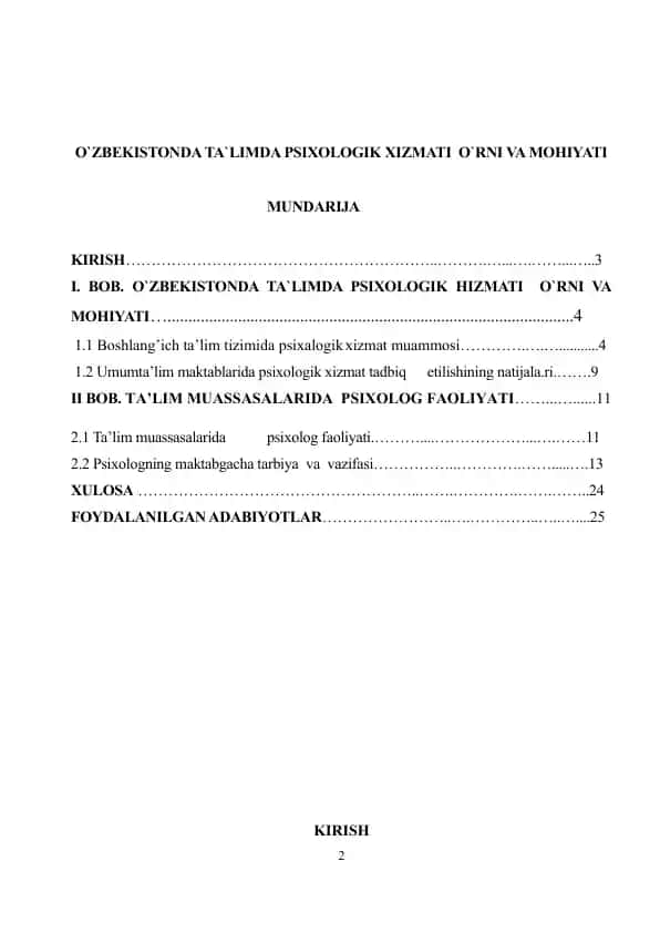 O‘zbekistonda ta’limda psixologik xizmati o‘rni va mohiyati