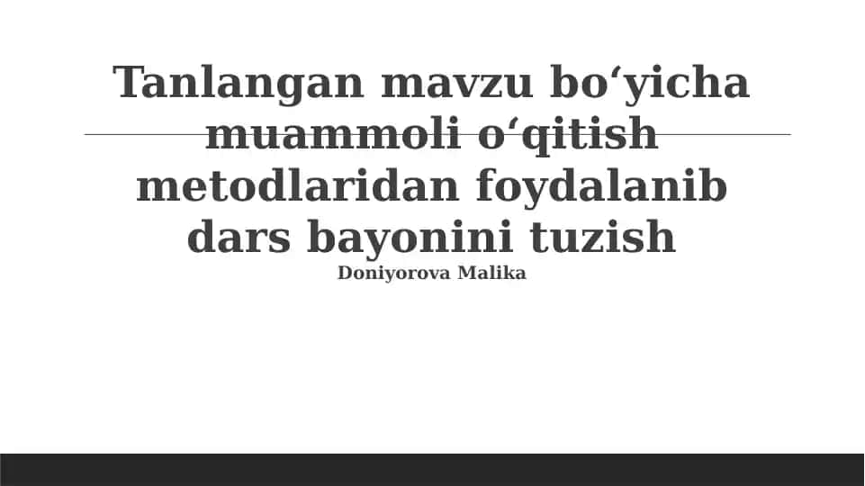 Muammoga asoslangan o'qitish usullari