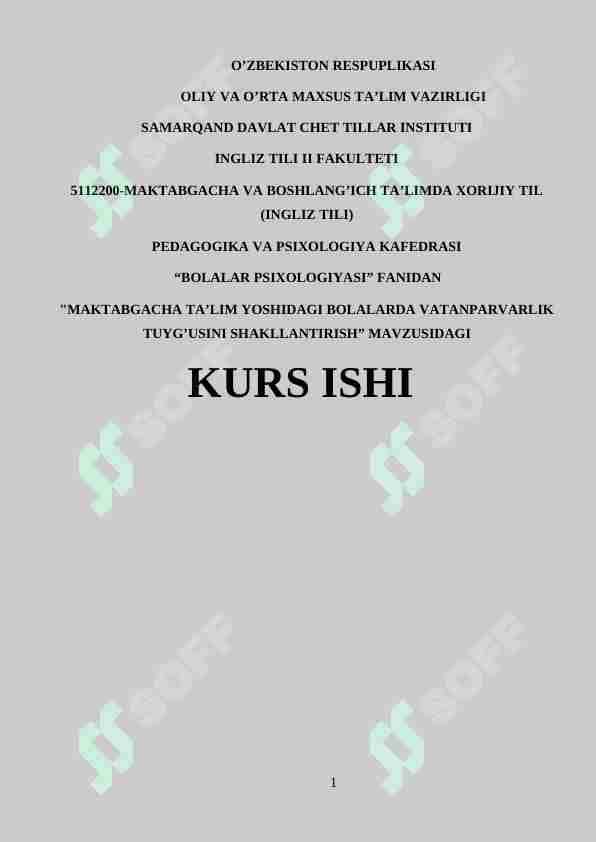 MAKTABGACHA TA’LIM YOSHIDAGI BOLALARDA VATANPARVARLIK TUYG’USINI SHAKLLANTIRISH