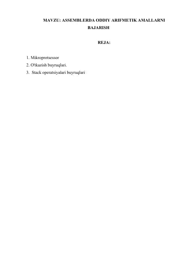 ASSEMBLERDA ODDIY ARIFMETIK AMALLARNI BAJARISH