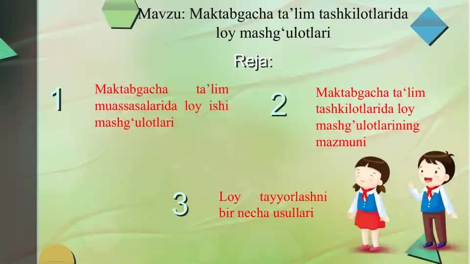 Maktabgacha ta’lim tashkilotlarida loy mashg‘ulotlari