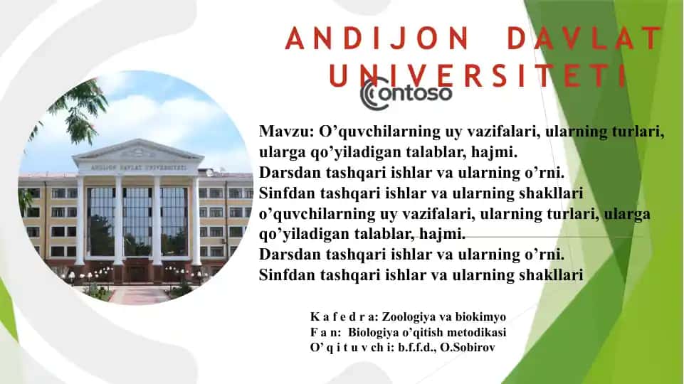 O‘quvchilarning uy vazifalari, ularning turlari, qo‘yiladigan talablar va hajmi; darsdan va sinfdan tashqari ishlarning o‘rni va shakllari