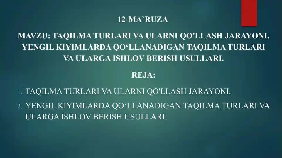 Taqilmaturlar va Ular ni Qo'llash Jarayoni