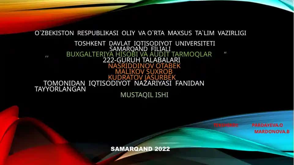 Moliya Tizimi va Moliyaviy Siyosat