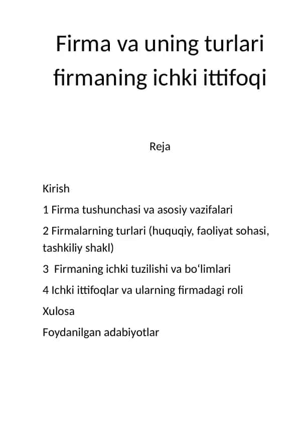 Firma tushunchasi va asosiy vazifalari
