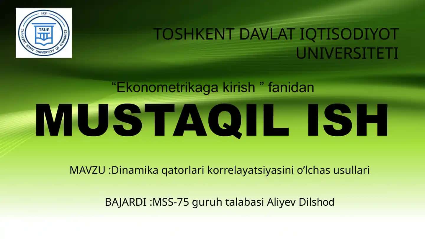 Dinamika qatorlari korrelayatsiyasini o’lchas usullari