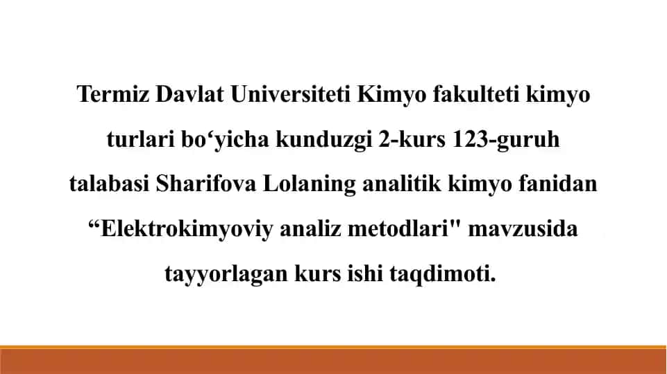 Elektrokimyoviy analiz metodlari