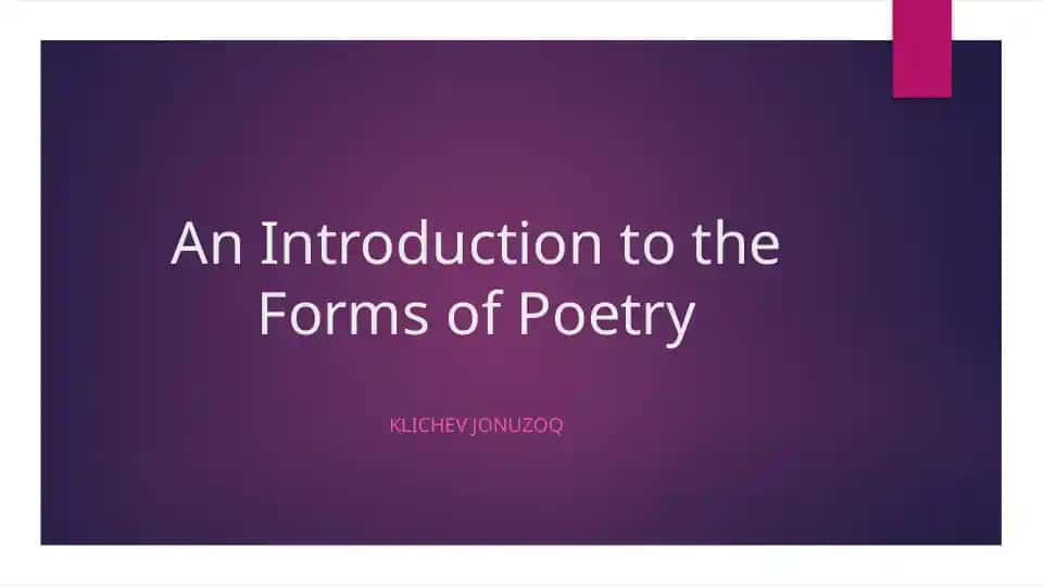 An Introduction to the Forms of Poetry