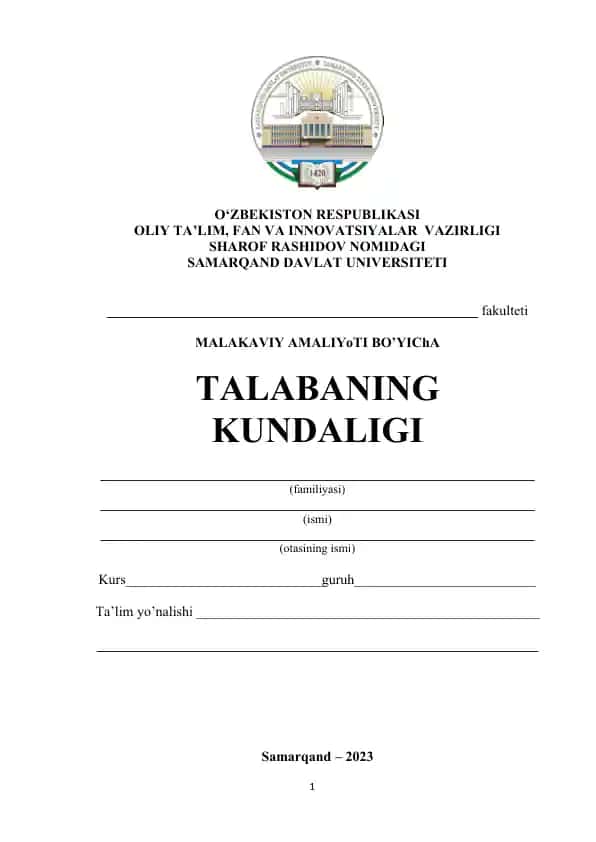 Talabaning Kundaligi Malakaviy Amaliyoti Bo'yicha