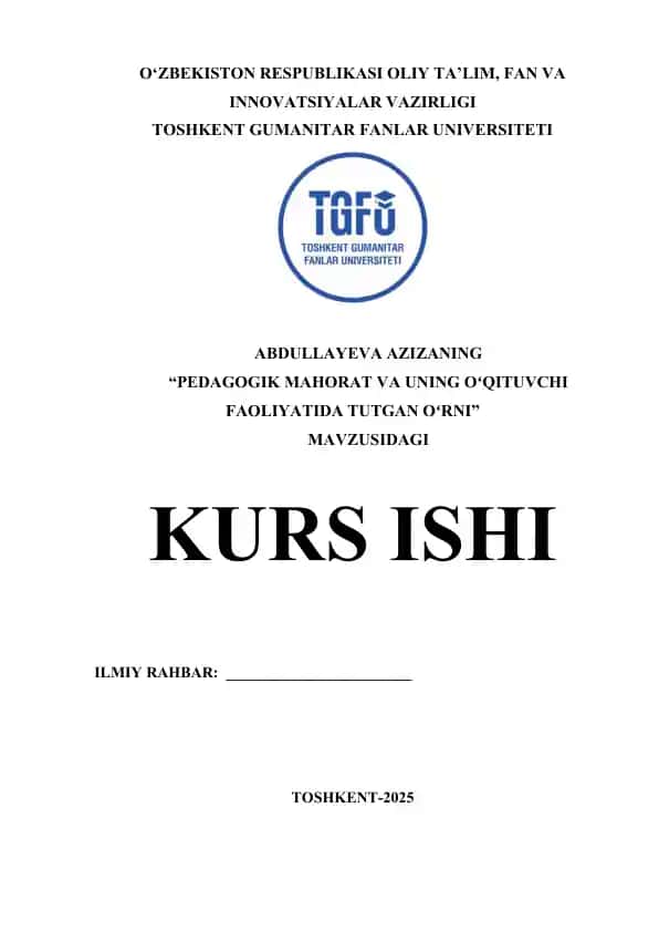 "Pedagogik Mahorat va uning o'qituvchi faoliyatida tutgan o'rni"