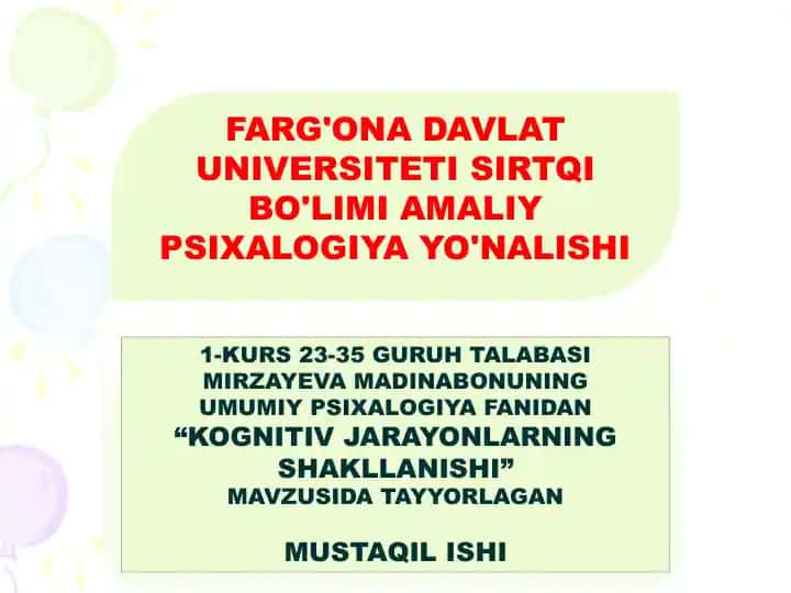 "KOGNITIV JARAYONLARNING SHAKLLANISHI"