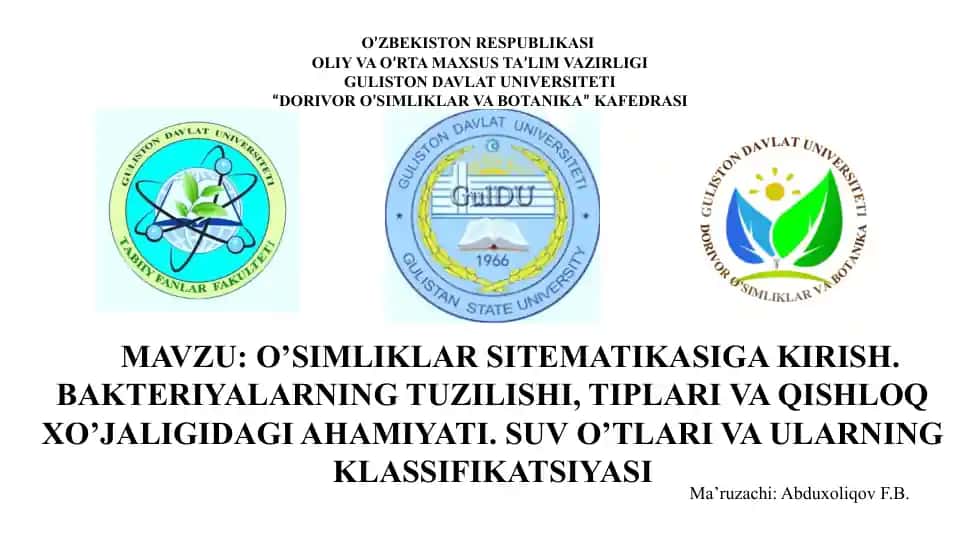 O'Simliklar Sitematikasiga Kirish