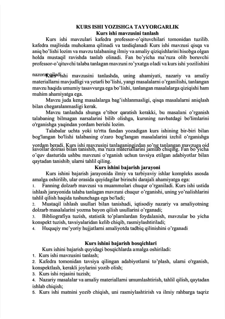 Kurs ishi yozishga tayyorgarlik
