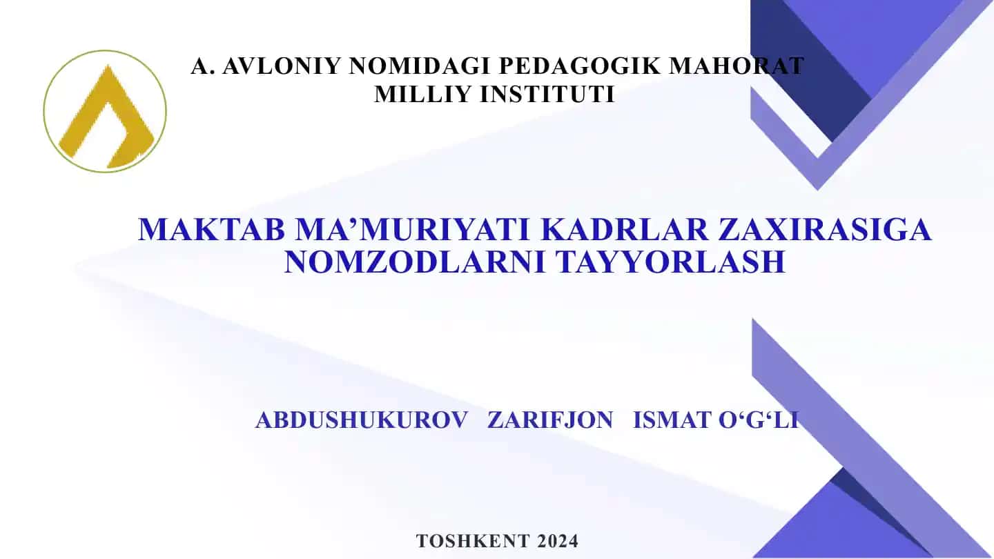 Maktab ma’muriyati kadrlar zaxirasiga nomzodlarni tayyorlash