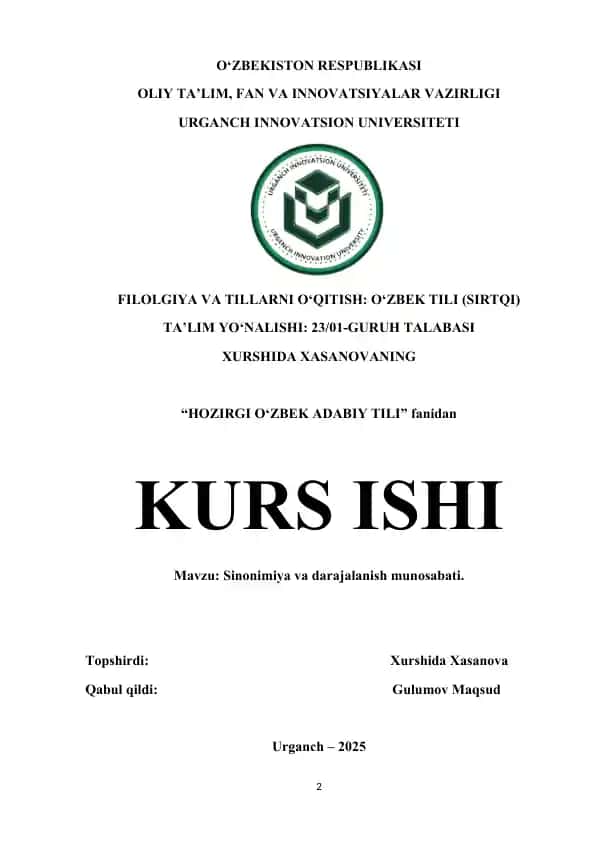 SINONIMIYA VA DARAJALANISH MUNOSABATI