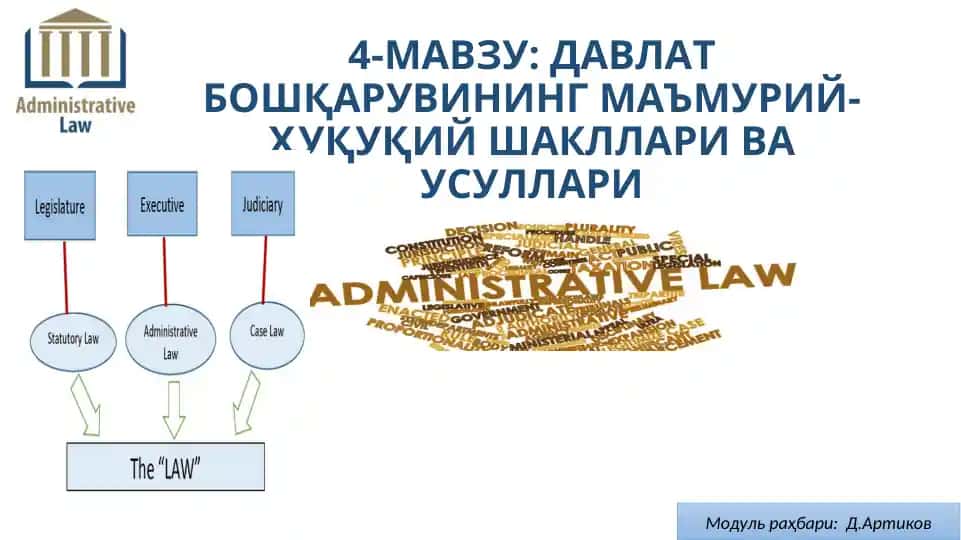 “Davlat boshqaruvidagi ma’muriy-huquqiy shakllari va usullari” taqdimoti
