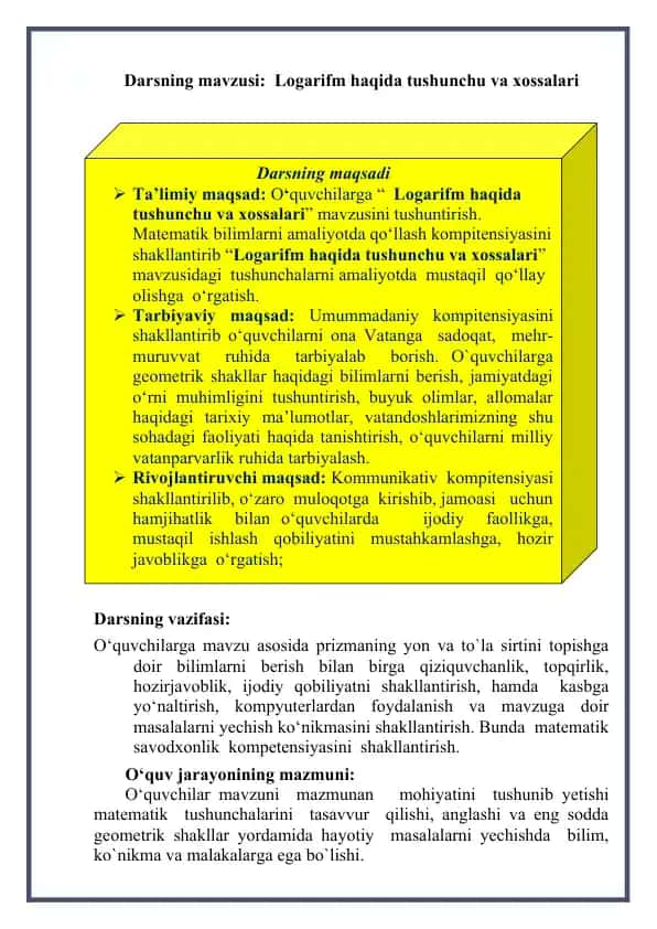 Logarifm haqida tushunchu va xossalari