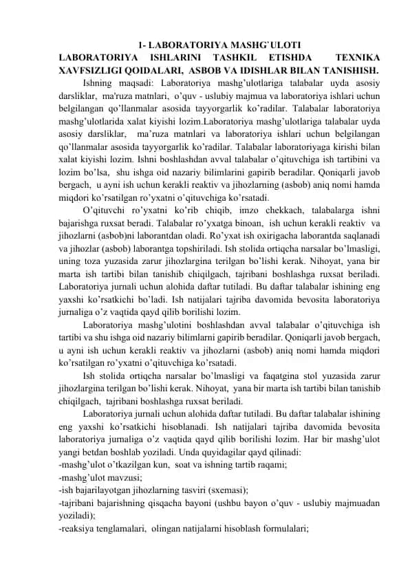 LABORATORIYA MASHG`ULOTI