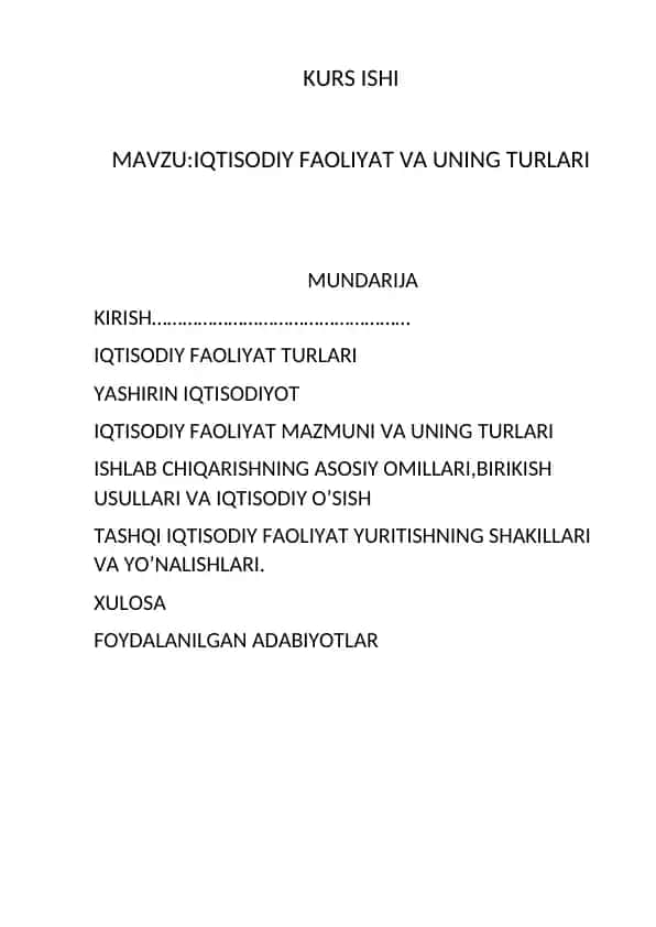 Iqtisodiy faoliyat va uning turlari