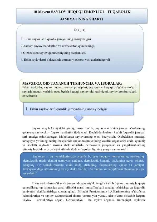 SAYLOV HUQUQI ERKINLIGI – FUQAROLIK JAMIYATINING SHARTI