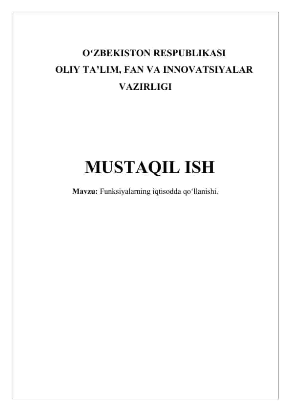 Funksiyalarning iqtisodda qoʻllanishi