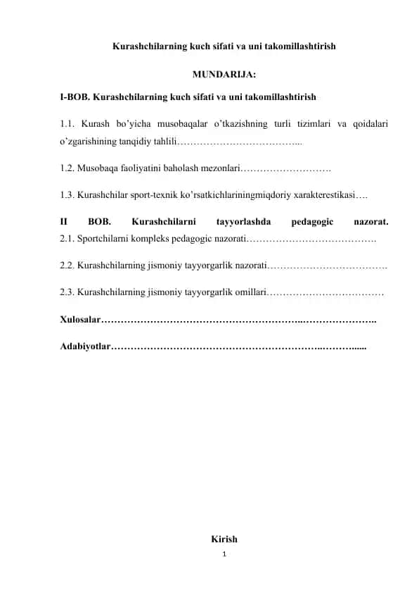 Kurashchilarning kuch sifati va uni takomillashtirish