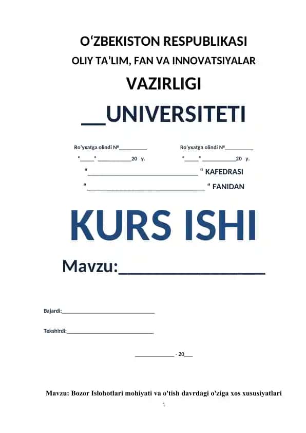 Bozor Islohotlari mohiyati va o'tish davrdagi o'ziga xos xususiyatlari