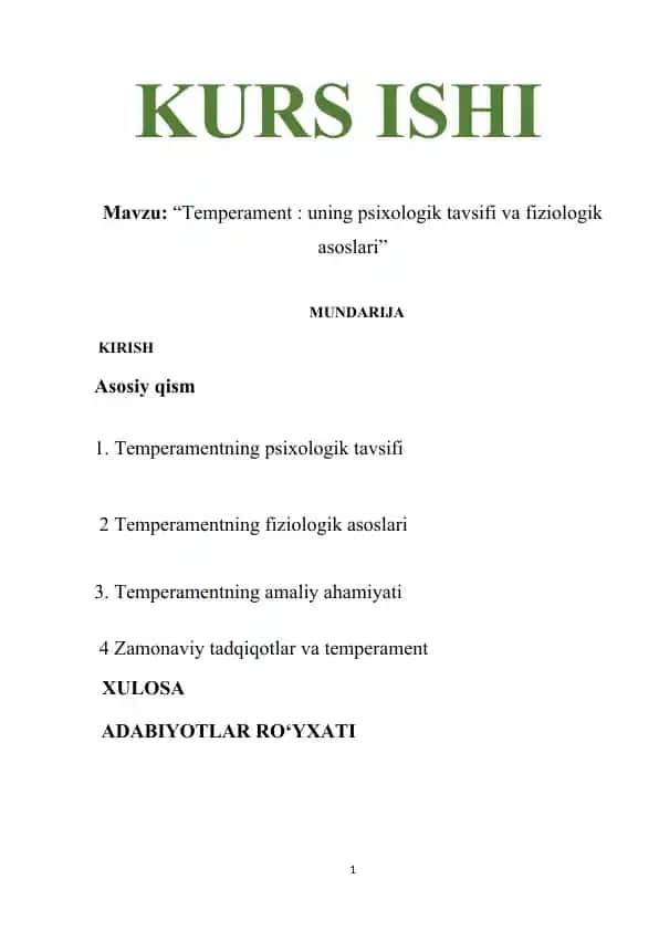 Temperament: uning psixologik tavsifi va fiziologik asoslari