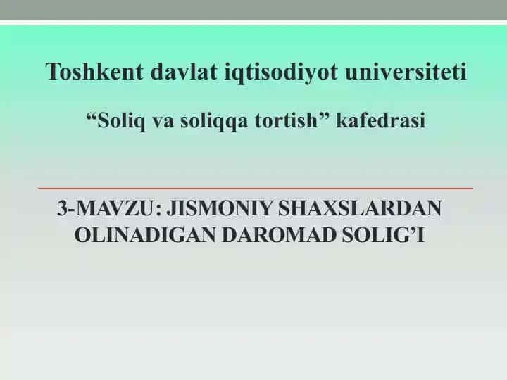 Jismoniy shaxslardan olinadigan daromad solig’i