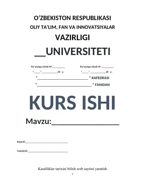 Kasalliklar tarixini bilish web saytini yaratish
