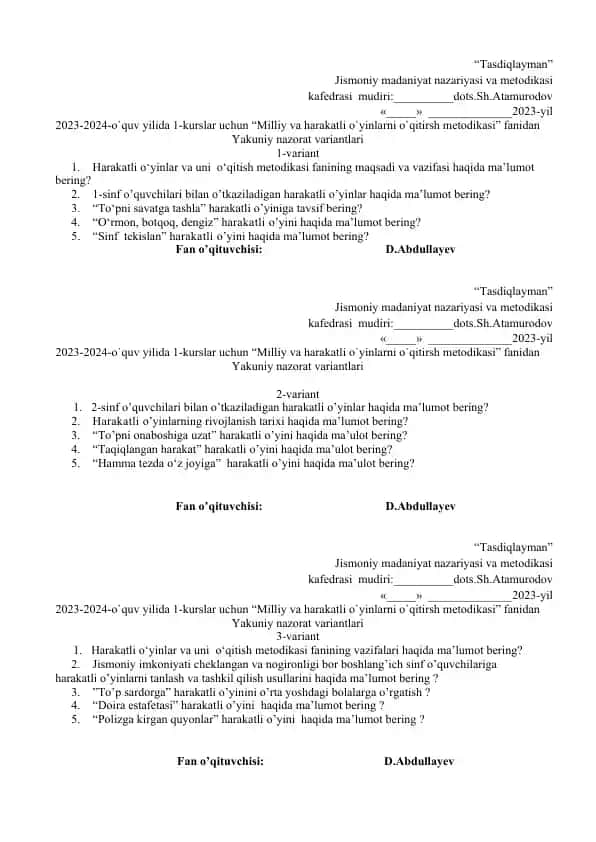 Milliy va harakatli o‘yinlarni o‘qitish metodikasi