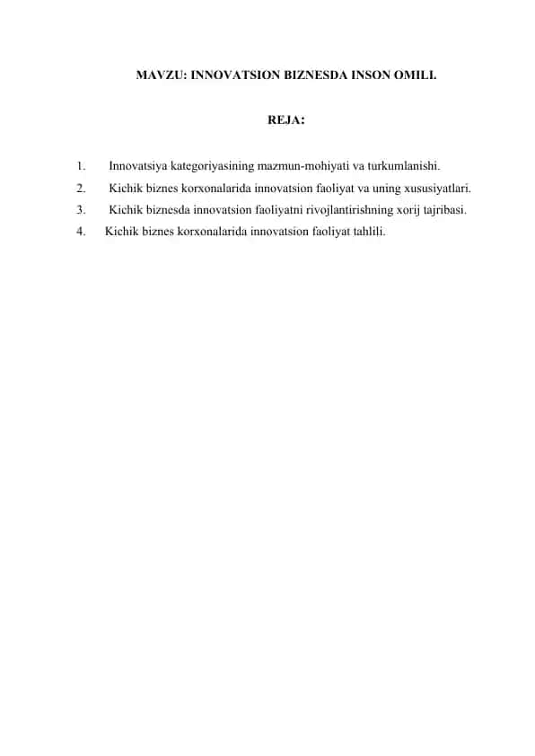 Innovatsiya kategoriyasining mazmun-mohiyati va turkumlanishi