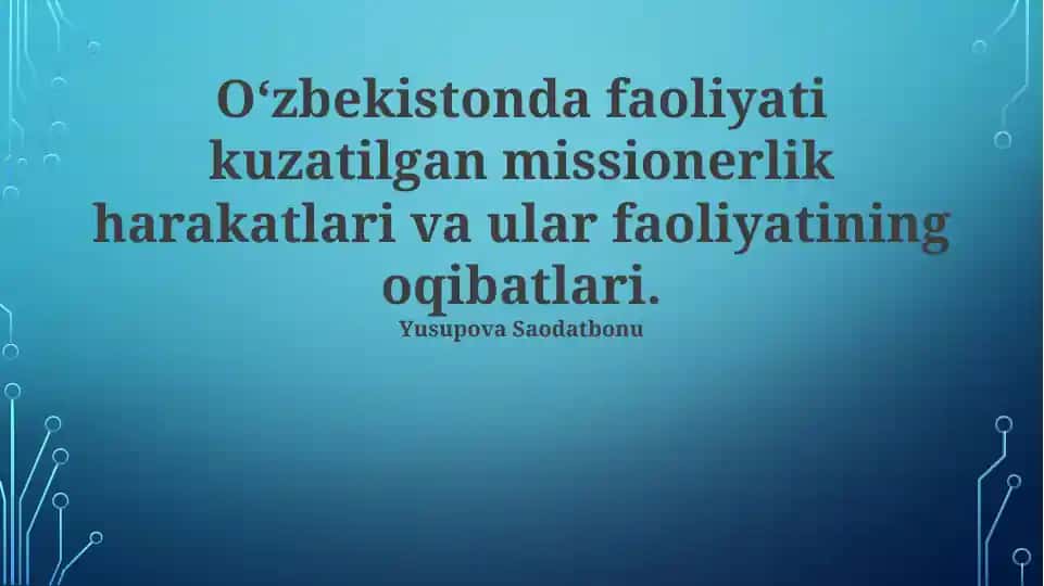 Oʻzbekistondagi Missionerlik Faoliyati