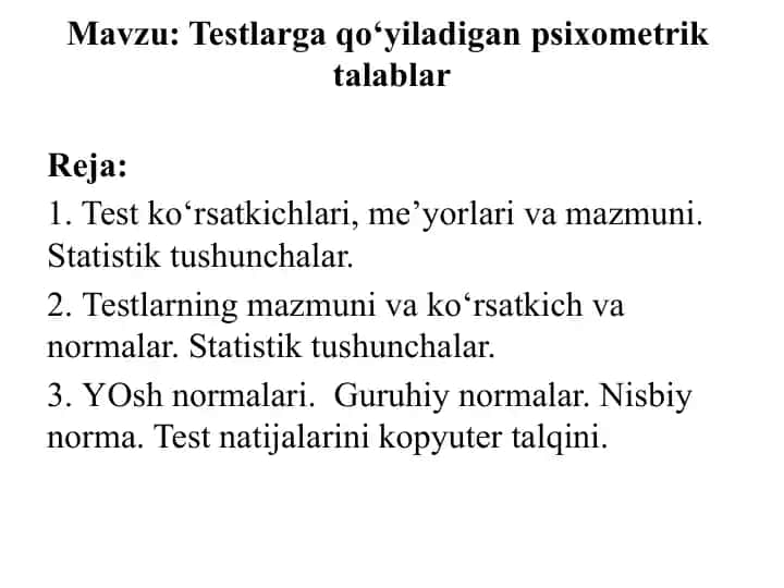 Psixologik testlar va ularning validligi