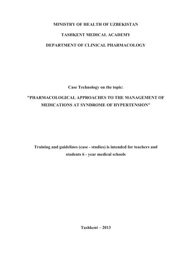 Pharmacological Approaches to the Management of Medications at Syndrome of Hypertension