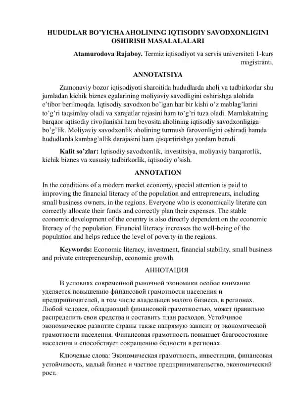 Moliyaviy savodxonlikni oshirish bo‘yicha ta’lim resursi "Finlit.uz"
