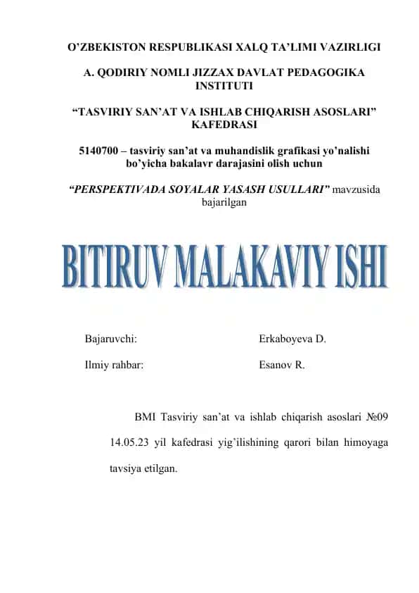 "PERSPEKTIVADA SOYALAR YASASH USULLARI"