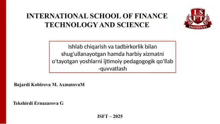 Yoshlarni ishlab chiqarish va tadbirkorlikka tayyorlash