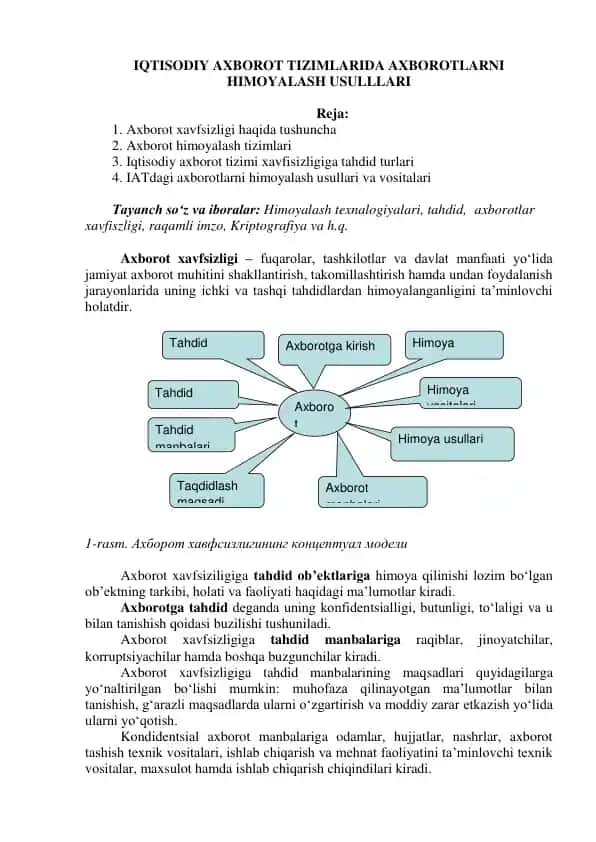 IQTISODIY AXBOROT TIZIMLARIDA AXBOROTLARNI HIMOYALASH USULLLARI