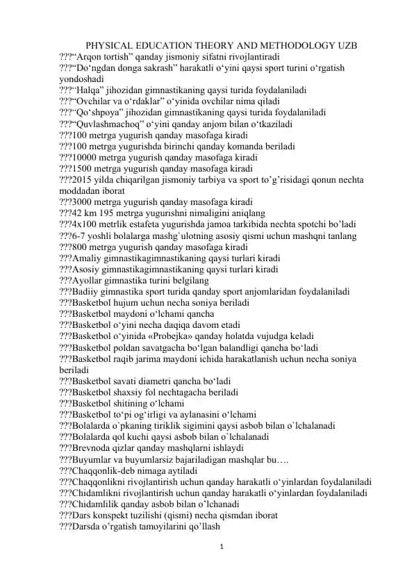 PHYSICAL EDUCATION THEORY AND METHODOLOGY UZB