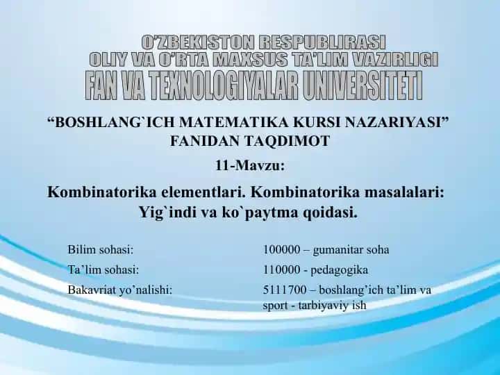 BOSHLANG`ICHMATEMATIKA KURSI NAZARIYASI
