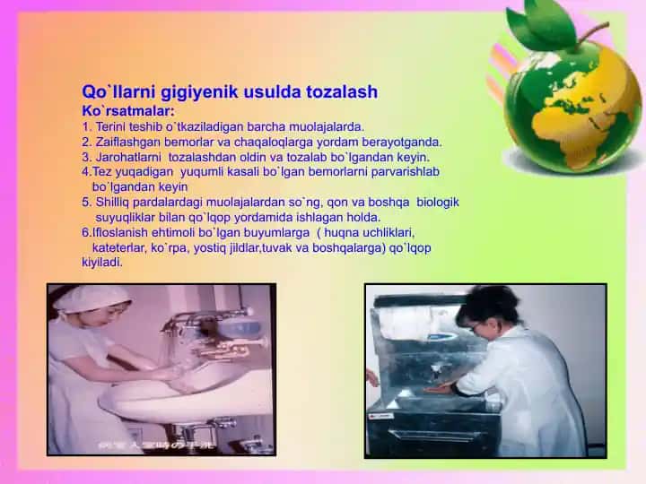 Qo`llarni gigiyenik usulda tozalash
