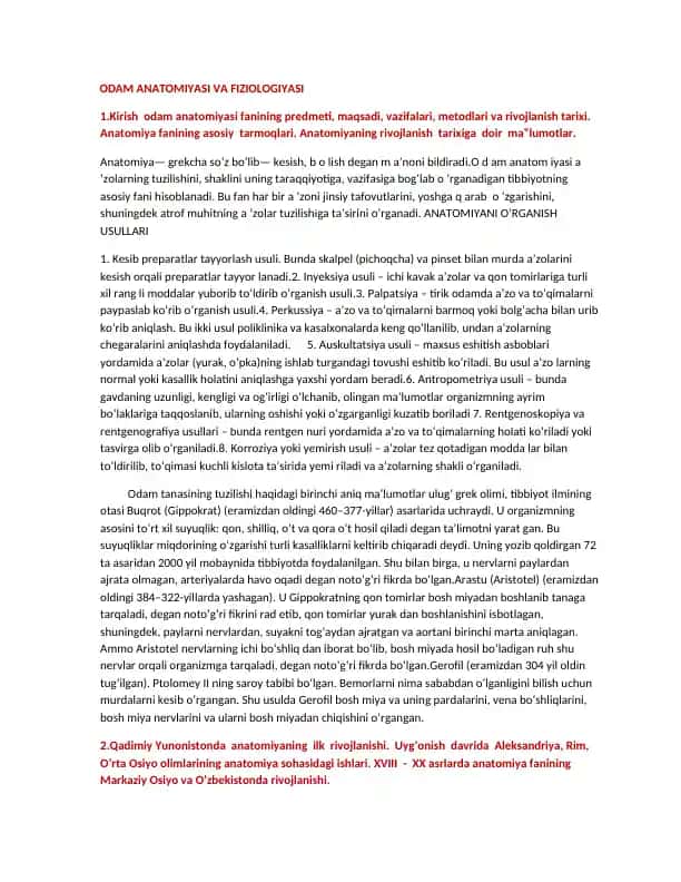 ODAM ANATOMIYASI VA FIZIOLOGIYASI